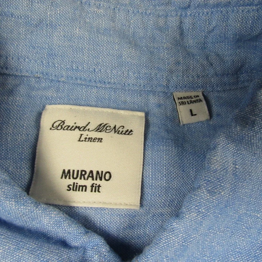 Murano Baird McNutt Linen Shirt Mens Large Blue Slim Fit Long Roll Tab Sleeve - Picture 5 of 11
